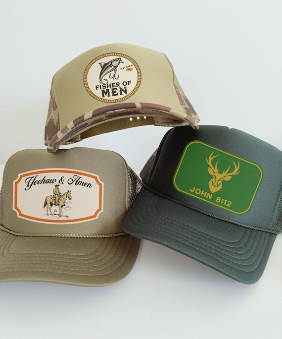 Christian Trucker Hat for Men Bible Verse Hat Fisher Of Men Faith-Based Outdoor Cap Dad Snapback Father's Day Nature Hat Unique Gift for Him