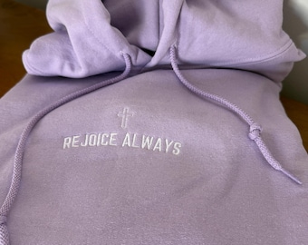 Embroidered Christian Hoodie Cross Crewneck Summer Hoodie Faith Apparel Christian Streetwear Rejoice Always Sweatshirt Beach Hoodie for Her