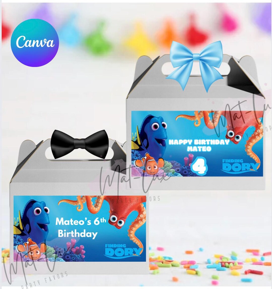 Finding Dory Gable Box Labels Template. Nemo &amp; Dory Favor Treat Box ...