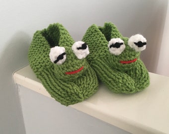 Frog Animal Slippers for Children Frog Knitted Slippers Made to Order