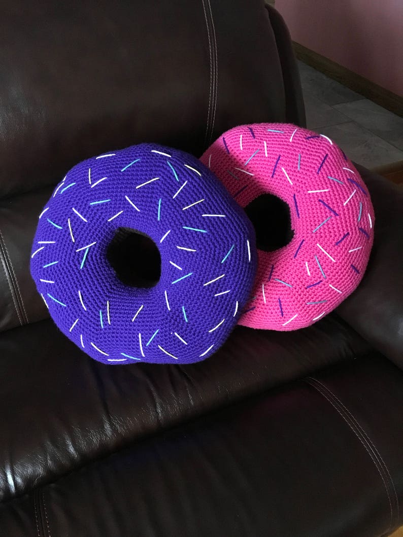 Donut Pillows Donut Sprinkles Crocheted Donut Pillow Crocheted Etsy