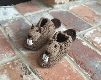 Beaver Slippers Beaver Animal Slippers - Children's Knitted Slippers Made to Order