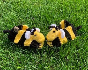 Bee Slippers Bee Animal Slippers - Children's Knitted Slippers Made to Order