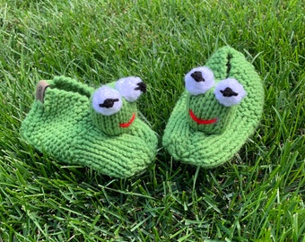 Frog Animal Slippers for Children Frog Knitted Slippers Made to Order