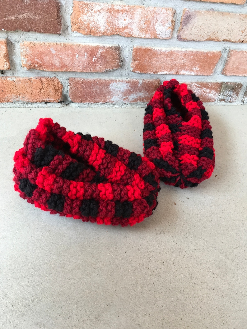 Buffalo Plaid Knitted Slippers Adult Red Checkered Slippers Knitted Slippers women/'s US 8-10 ready to ship