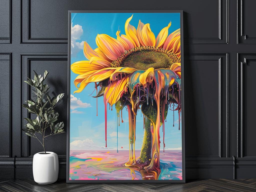 Psychedelic Sunflower Drip Poster Ultrafine Detailed Artwork ...