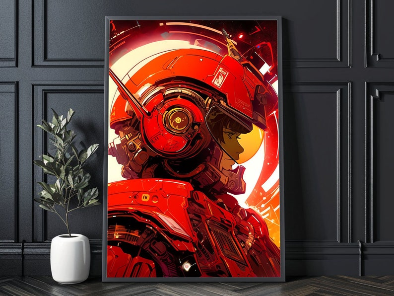 Cyberpunk Helmet Art Poster Close-up Space Fiction Design Retro ...