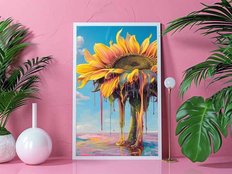Psychedelic Sunflower Drip Poster Ultrafine Detailed Artwork ...