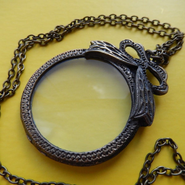 Through the Looking Glass Magnifying Monocle Necklace with Bow - AS IS - RESERVED for secret sparrow