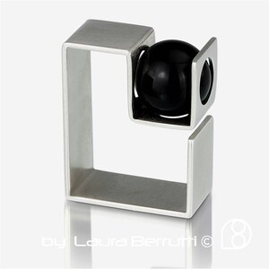 Geometrical Sterling Silver Ring with Black Onyx Sphere