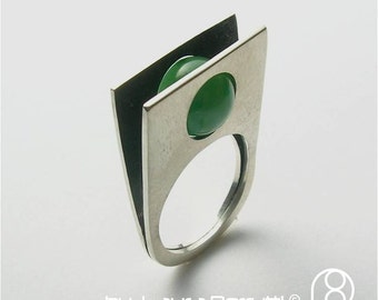 Sterling Ring with Round Jade Stone