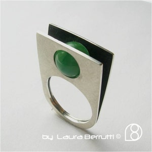 Sterling ring met ronde Jade steen afbeelding 2