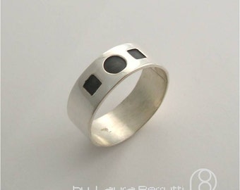 Sterling Silver Band with Oxidized Shapes