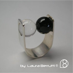 Sterling Ring with Onyx and Crystal Rock Spheres image 3