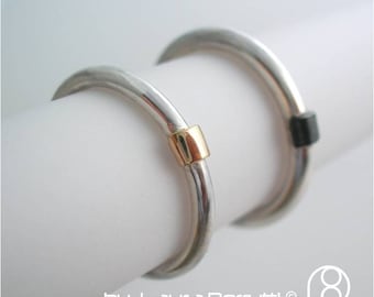 Sterling Silver Bands with 14K Gold and Oxidized Sterling Bridge Details