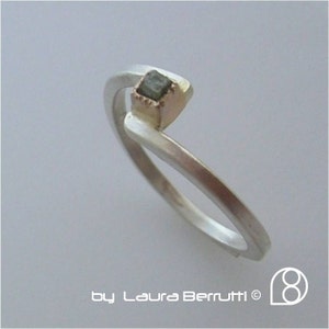Starling Silver ring with 14K Gold and Raw Square Diamond image 1