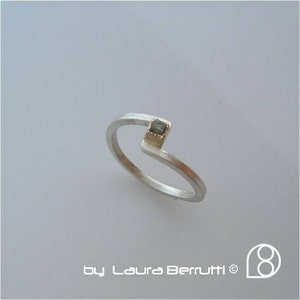 Starling Silver ring with 14K Gold and Raw Square Diamond image 2