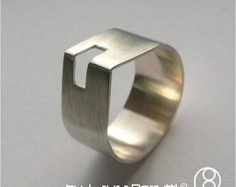 Sterling Silver Ring with Square Angle Top with Window