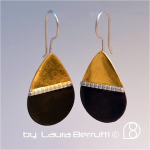 Drop shape Sterling Silver earrings with 24k Gold Keum-Boo