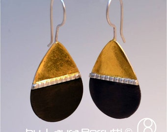 Drop shape Sterling Silver earrings with 24k Gold Keum-Boo