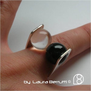Sterling Ring with Onyx and Crystal Rock Spheres image 4
