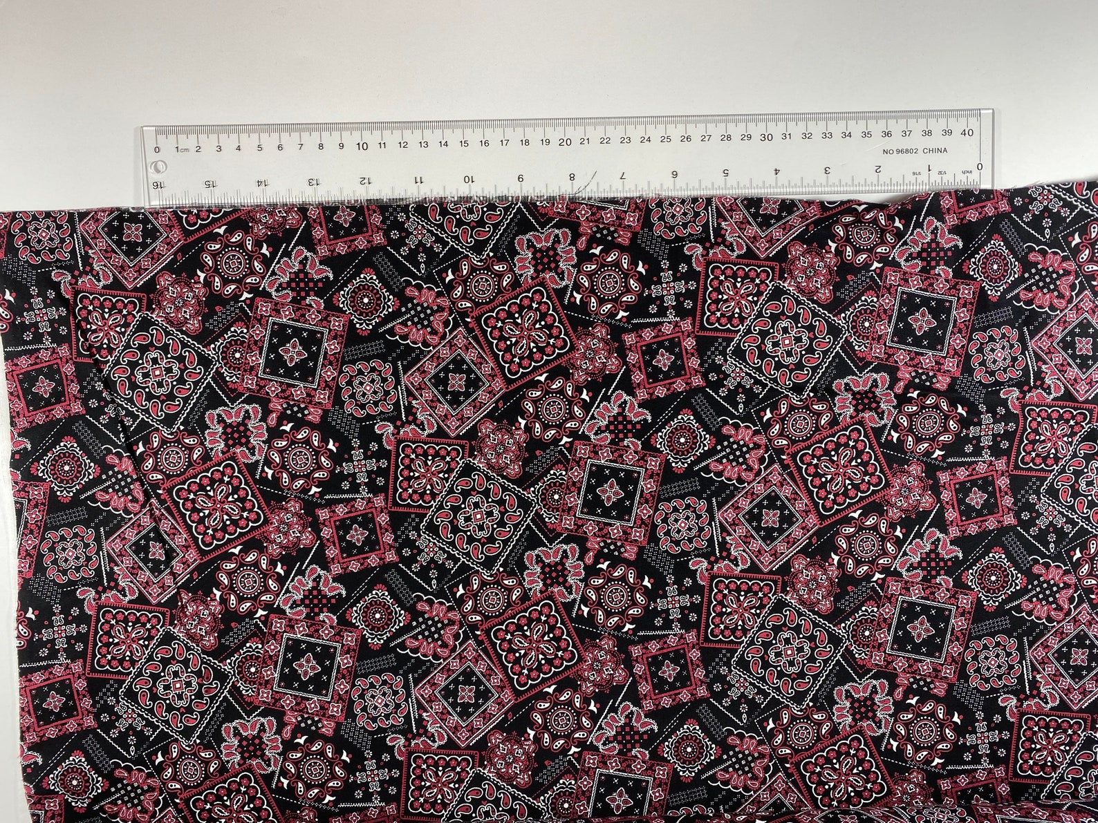 Red Black Bandana Print Cotton Fabric by the Yard Robert Etsy