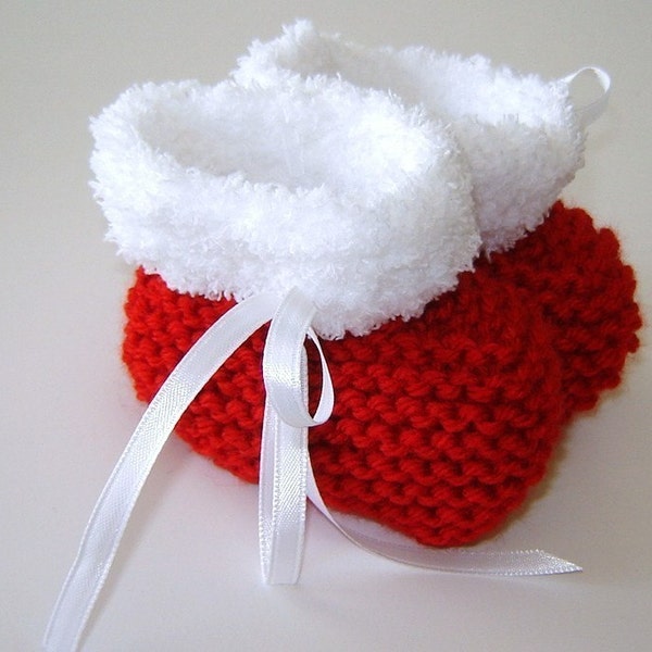 Pattern for Knitted Christmas Baby Booties with Furry Trim