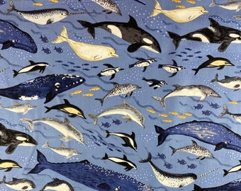 Whale Ocean Theme Print Cotton Fabric -by the Yard