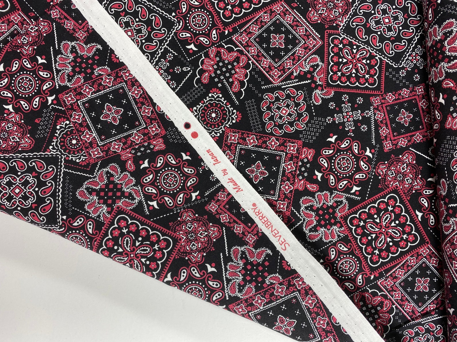 Red Black Bandana Print Cotton Fabric by the Yard Robert Etsy
