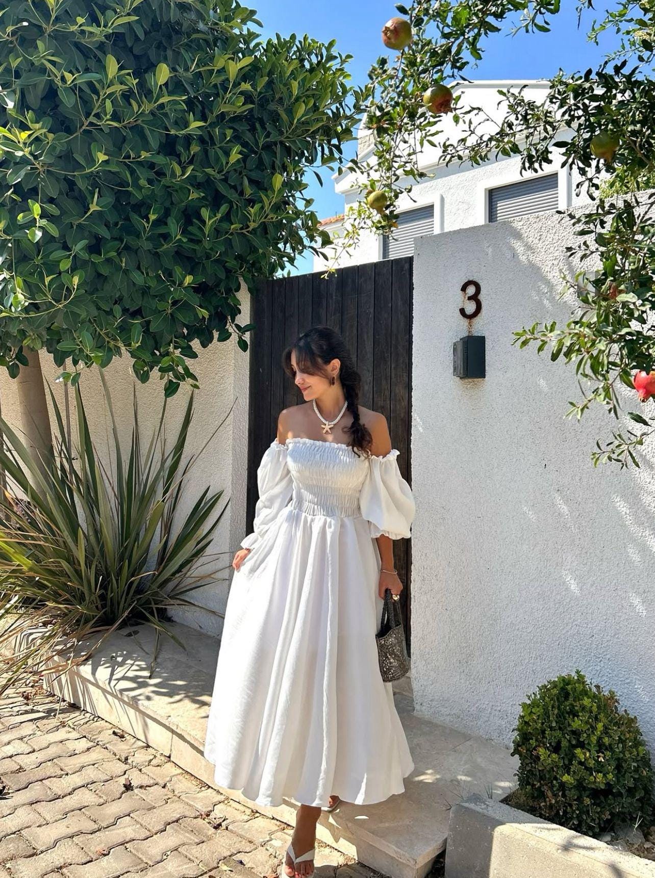 slim fit dress slacks Daybreak Off-The-Shoulder Knit White Dress main image 1