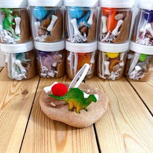 Dino Dig Party Favor Set – 5 Jars | Sensory Playdough for Kids | Dinosaur Birthday Goodie Bags | Fossil Fun | ImagiDough | OT Play