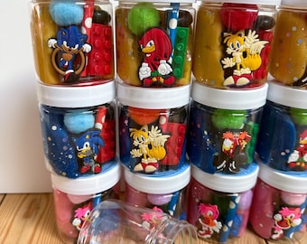 Sonic Playdough Set of 5 Sensory Jars | Birthday Party Favors and Goodie Bags | ImagiDough