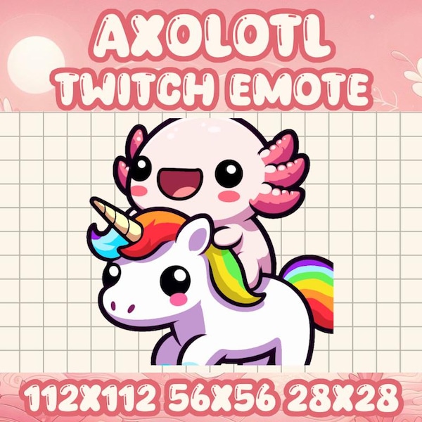Pink Axolotl Unicorn Rider Emote for Discord and Twitch Streamers