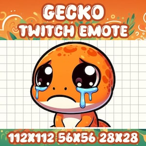 Orange Gecko Sad Emote | Kawaii Chibi Icon for Twitch and Discord Livestreams