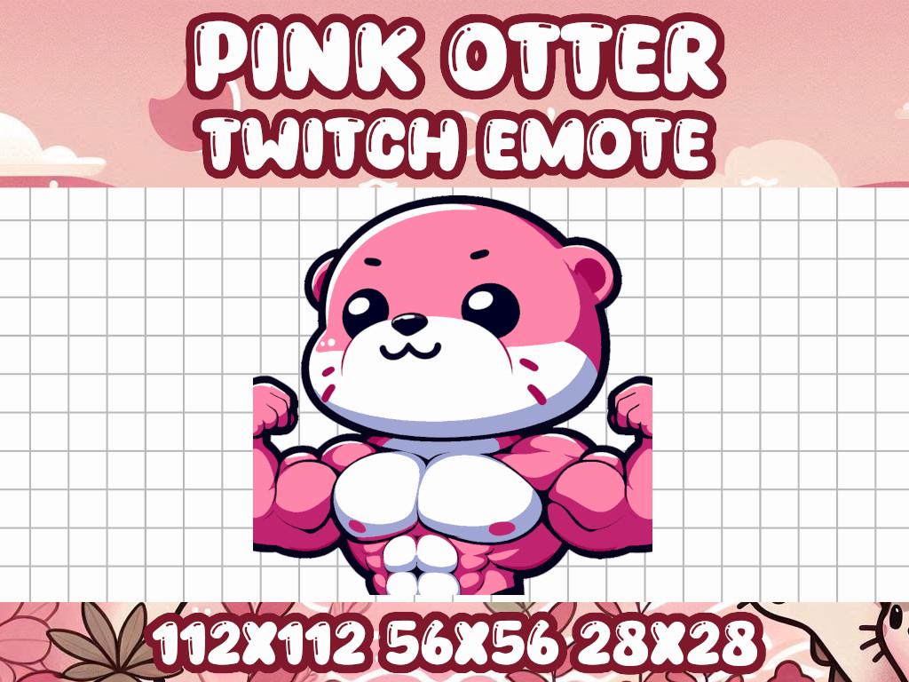 Pink Otter Muscle Emote | Kawaii Swole Chibi Icon for Twitch and Discord, image size:1024x768