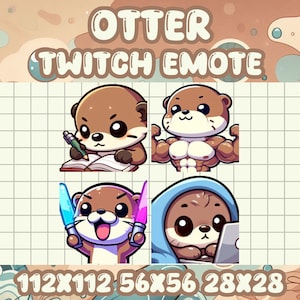 4-Pack Brown Otter Emote Bundle for Twitch & Discord - Cute Chibi Icons