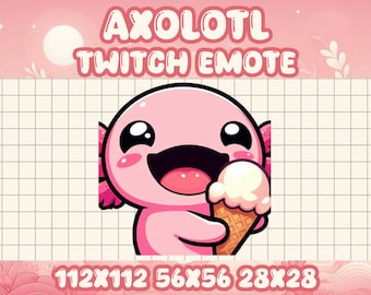 Pink Axolotl Ice Cream Twitch Emote: Kawaii Gamer Icon (Digital Download)