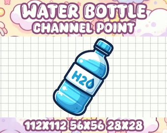 Water Bottle Emote and Channel Point Icon | Kawaii Hydration Design for Twitch and Discord