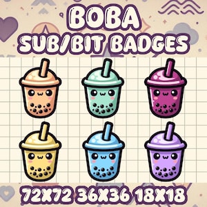 Jeu de badges Boba Sub ou Bit | Icônes de boisson kawaii mignonnes pour Twitch et Discord