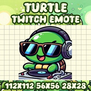 Emote DJ Tortuga Verde para Twitch y Discord - Kawaii Gaming Icon