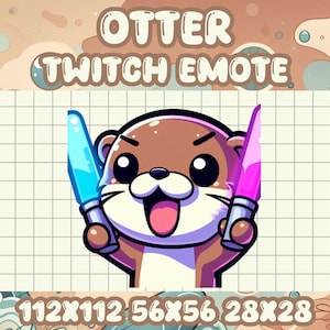 Brown Otter Light Sticks Emote | Cute Twitch Discord Icons | Kawaii Chibi Gamer Emotes for Livestreams Glow Party Rave Saber Glow Happy Hype
