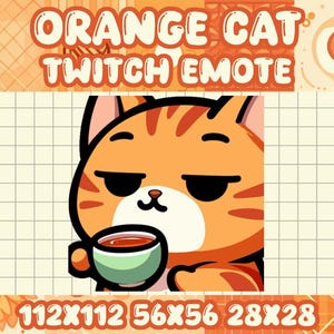 Orange Tabby Cat Sip Emote | Cute Kawaii Chibi Icon for Twitch and Discord