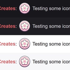 Puede incluir: Cuatro filas de iconos de flores de cerezo rosas y blancas con el texto "CptnCodyCreates: Testing some icons" en cada fila.