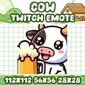 Cow Beer Emote: Kawaii Chibi Icon for Twitch/Discord (Digital Download)