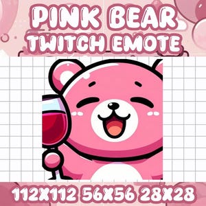 Pink Bear Wine Emote | Kawaii Party Icon for Twitch and Discord