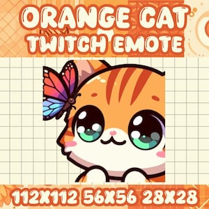 Orange Tabby Cat Butterfly Chibi Emote: Twitch, Discord Icon