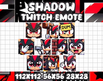Shadow the Hedgehog Twitch Emotes: Kawaii Chibi Icons (Digital Download)