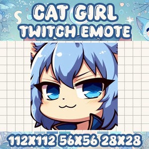 Blue Cat Girl Smirk Emote: Kawaii Chibi Twitch/Discord Icon