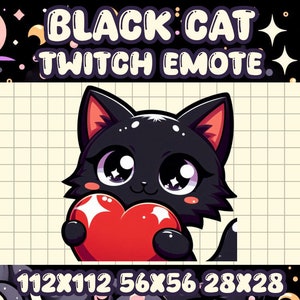黒猫ハート絵文字 | Twitch と Discord 用のかわいいちびアイコン