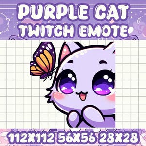 Purple Cat Butterfly Emote | Kawaii Chibi Icon for Twitch and Discord